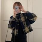 Plaid Button-up Cropped Jacket Black - One Size