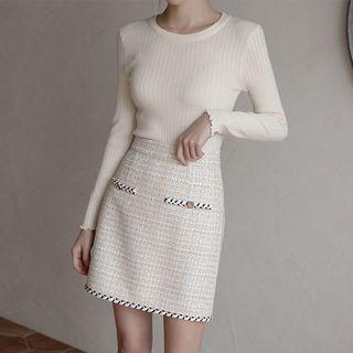Lettuce-cuff Slim Rib-knit Top