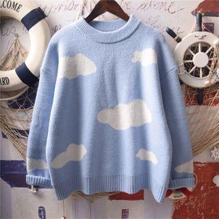 Cloud Pattern Sweater White Clouds - Blue - One Size