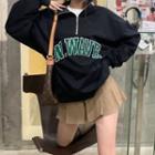 Lettering Half-zip Lettering Sweatshirt / Pleated Mini A-line Skirt