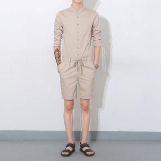 Plain Long-sleeve Playsuit Shorts
