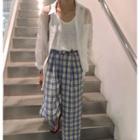 Long-sleeve Sheer Shirt / Check Wide-leg Pants