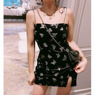 Spaghetti Strap Butterfly Print Mini Sheath Dress