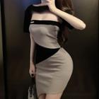 Strapless Two-tone Mini Bodycon Dress / Short-sleeve Shrug