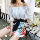 Off-shoulder Pintuck-trim Top