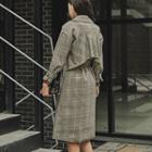 Wide-lapel Plaid Trench Coat With Belt