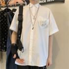 Elbow-sleeve Rabbit Embroidered Shirt