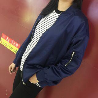 Letter Embroidered Back Bomber Jacket