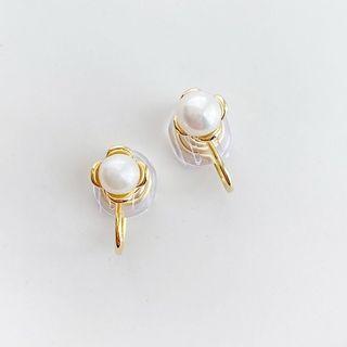 Freshwater Pearl Clip-on Earring 1 Pair - Gold & White - One Size