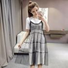 Set: Short-sleeve T-shirt Dress + Mesh Strappy Dress