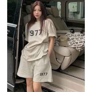Oversized Printed T-shirt / Wide-leg Cotton Shorts