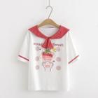 Plaid Collar Strawberry Print Short-sleeve T-shirt