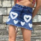 High-waist Heart Print Denim Skirt