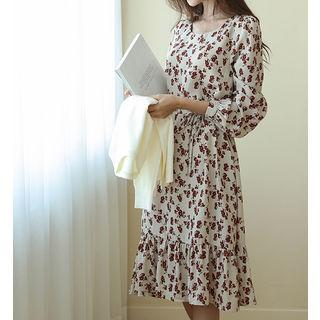 Round-neck Floral Midi Dress With Sash