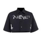 Elbow-sleeve Lettering Cropped Shirt