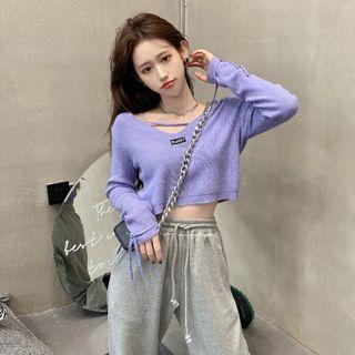 Letter Embroidered Cropped Sweater