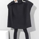 Bat Sleeve High Neck Oversized Top Black - One Size