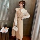 Set: Long-sleeve Blouse + Midi A-line Pinafore Dress