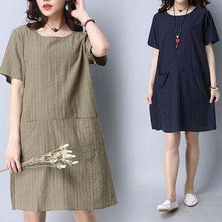 Pocketed Striped Short-sleeve A-line Dress