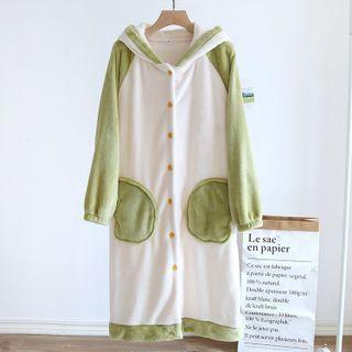 Two-tone Button-up Fleece Hooded Robe