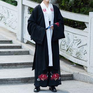 Embroidered Long-sleeve Hanfu Top/ Wide-leg Pants/ Hanfu Jacket/ Set