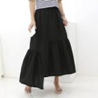 Shirred Asymmetric-hem Long Skirt