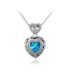 Fashion Heart Pendant With Blue Austrian Element Crystal And Necklace