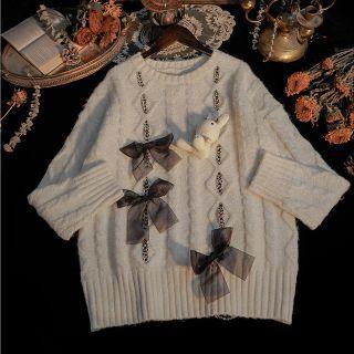 Mesh Bow-accent Sweater