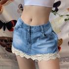 Lace Hem Low-rise Denim Miniskirt