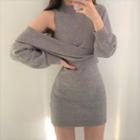 Set: Plain Sweater + Sleeveless Mini Dress