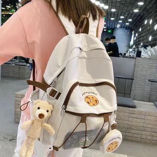 Cartoon Print Mesh Panel Nylon Backpack / Bag Charm / Set
