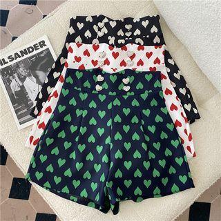 Button-up Heart Print Shorts