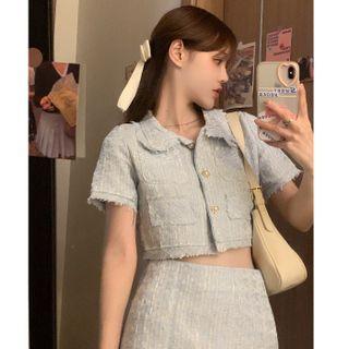 Short-sleeve Tassel Trim Shirt / A-line Skirt