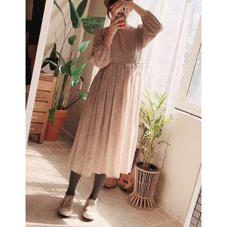 Tie-side Patterned Long Dress Beige - One Size