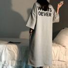 3/4-sleeve Lettering Long T-shirt Dress
