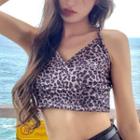 Leopard Print Cropped Camisole Top Leopard - Black & Gray - One Size
