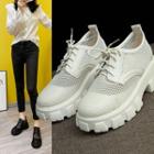 Platform Block Heel Mesh Lace Up Shoes