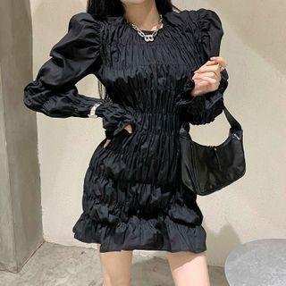 Long-sleeve Crinkle Mini Sheath Dress