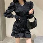 Long-sleeve Crinkle Mini Sheath Dress