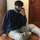Striped Mock-neck Sweatshirt
