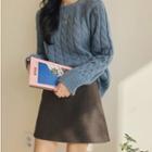 Cable Knit Sweater / Plain High-waist Skirt