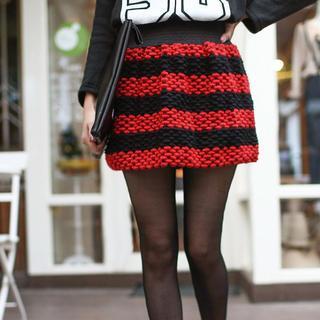 Striped A-line Knit Skirt