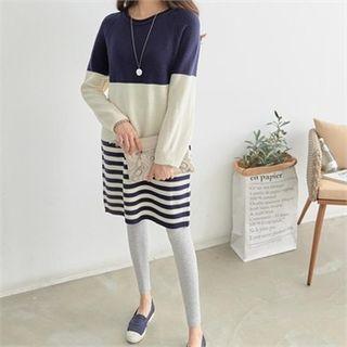 Crew-neck Two-tone Stripe Knit Dress