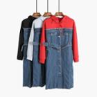 Mock Two-piece Hooded Denim Dress