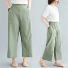 Plain Cropped Wide-leg Jeans Green - F
