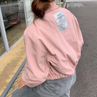 Letter Print Patch Cropped Jacket