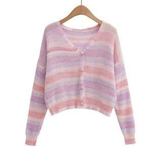 Striped Button-up Cropped Cardigan