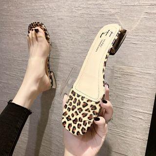 Transparent Leopard Print Low Heel Slide Sandals