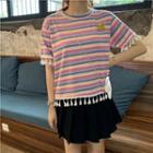 Tassel-detail Striped Short-sleeve T-shirt