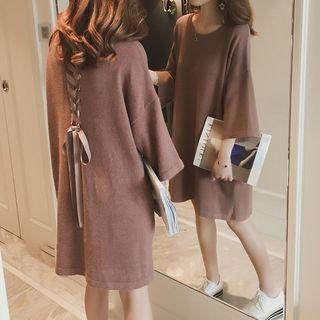 3/4-sleeve Lace-up Back Knit Dress